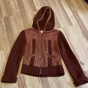 Stylish Vintage Women's rust lined color sweater Jacket with Hood.